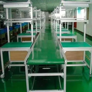 نوار نقاله مونتاژ میز دار همراه با روشنایی و طبقه